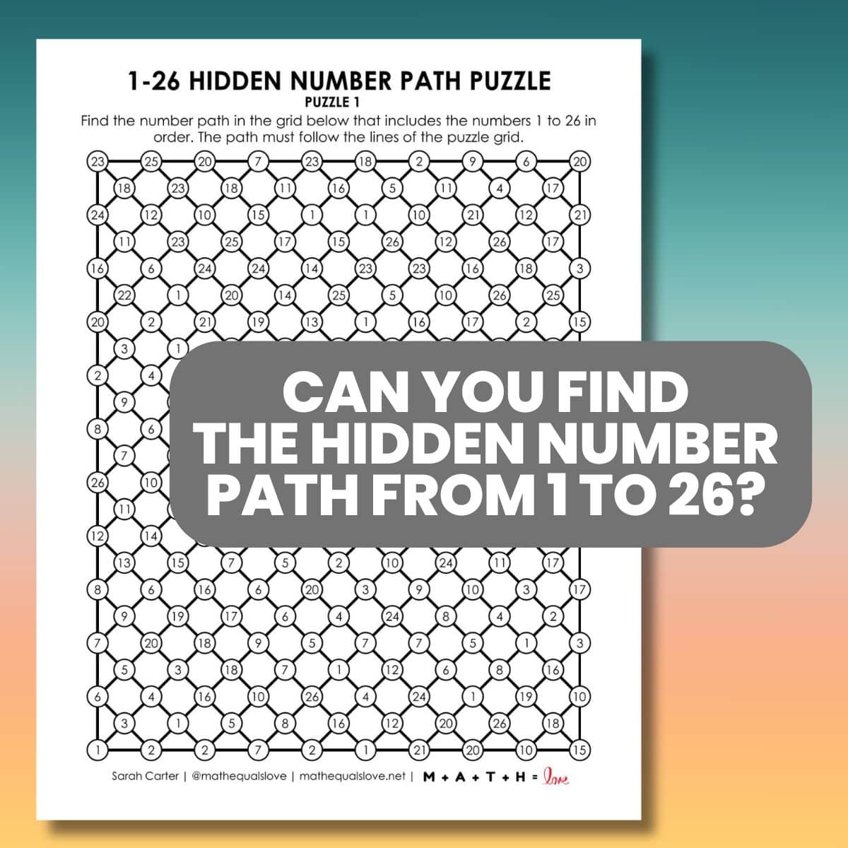 1-26 hidden number path puzzle for new years 2026.