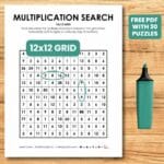 12x12 multiplication search puzzle worksheet free printable pdf.