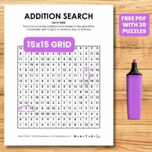 Addition Search Puzzle Collection | Math = Love