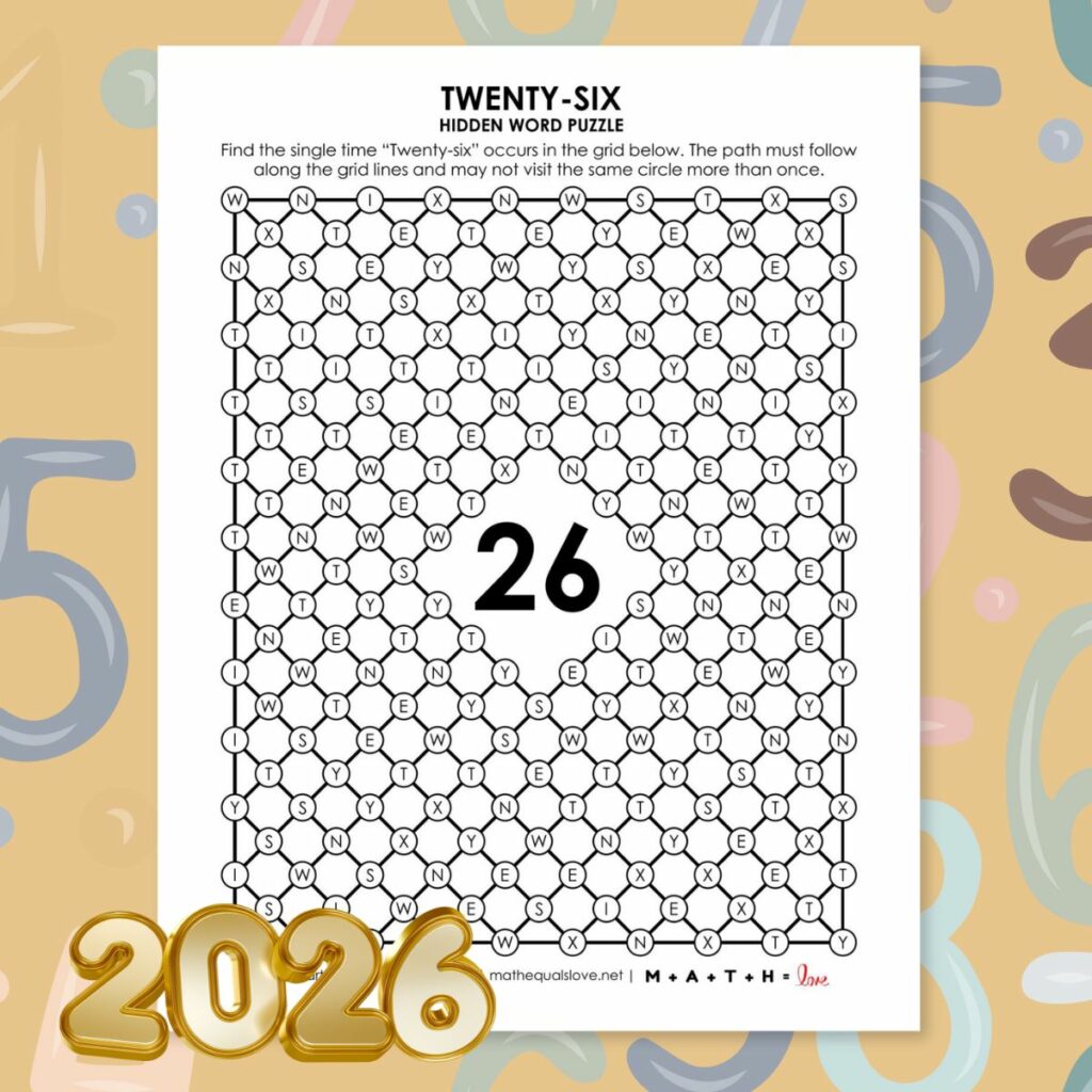 twenty-six hidden word puzzle for 2026 new years. 