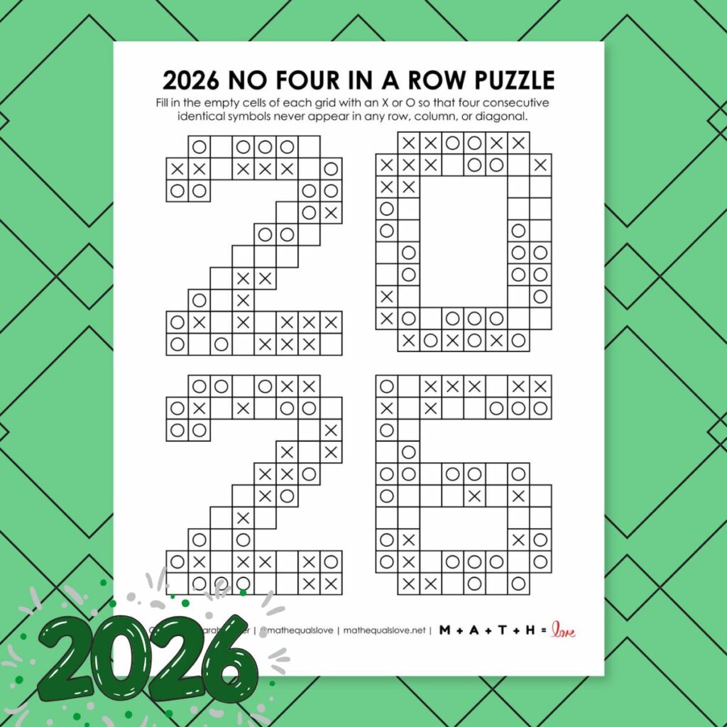 2026 no four in a row logic puzzles for new years. 
