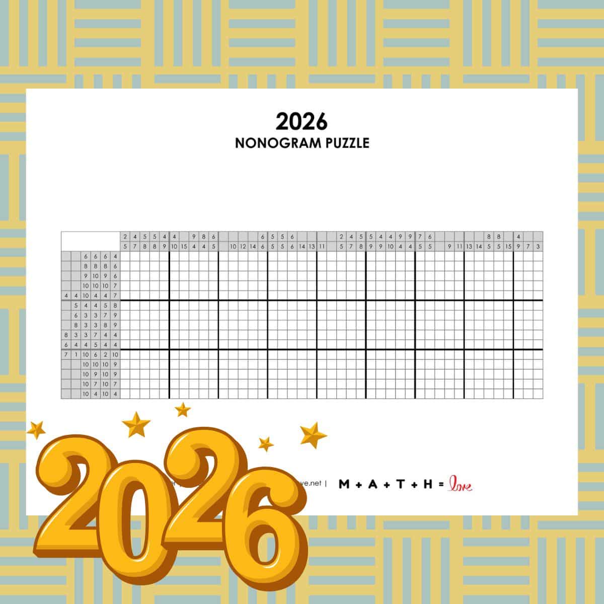 2026 nonogram logic puzzle for new years.