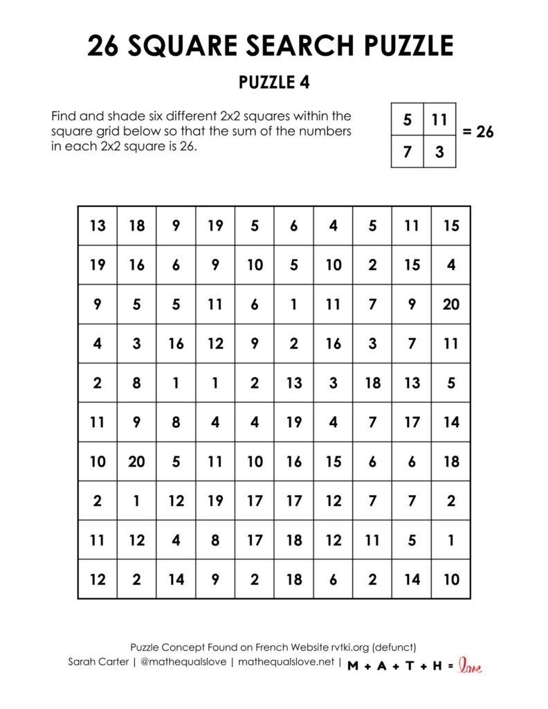 26 square search logic puzzle for 2026 new years.
