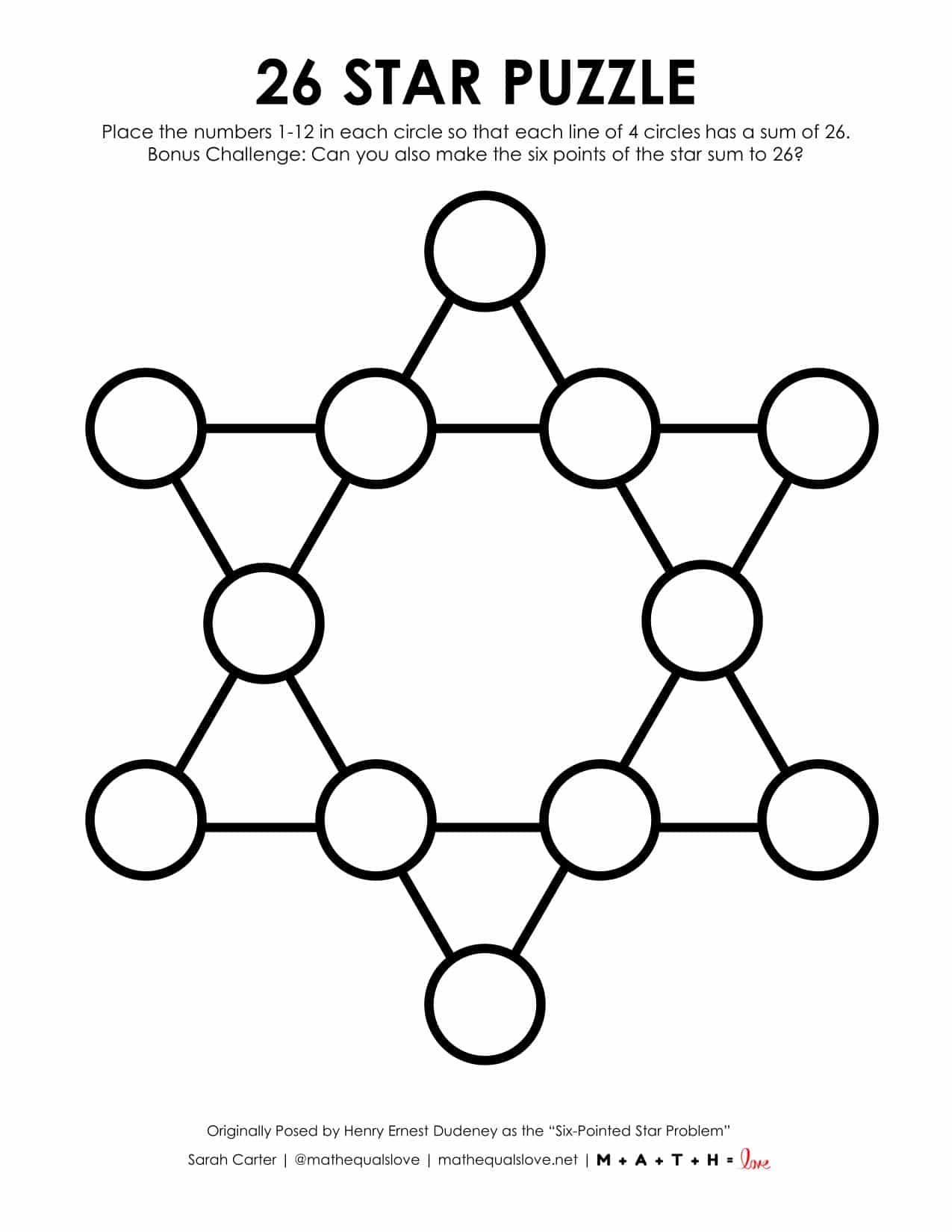 26 Star Puzzle | Math = Love
