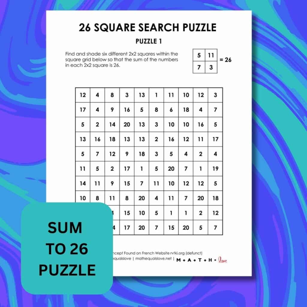 26 square search logic puzzles for new years.