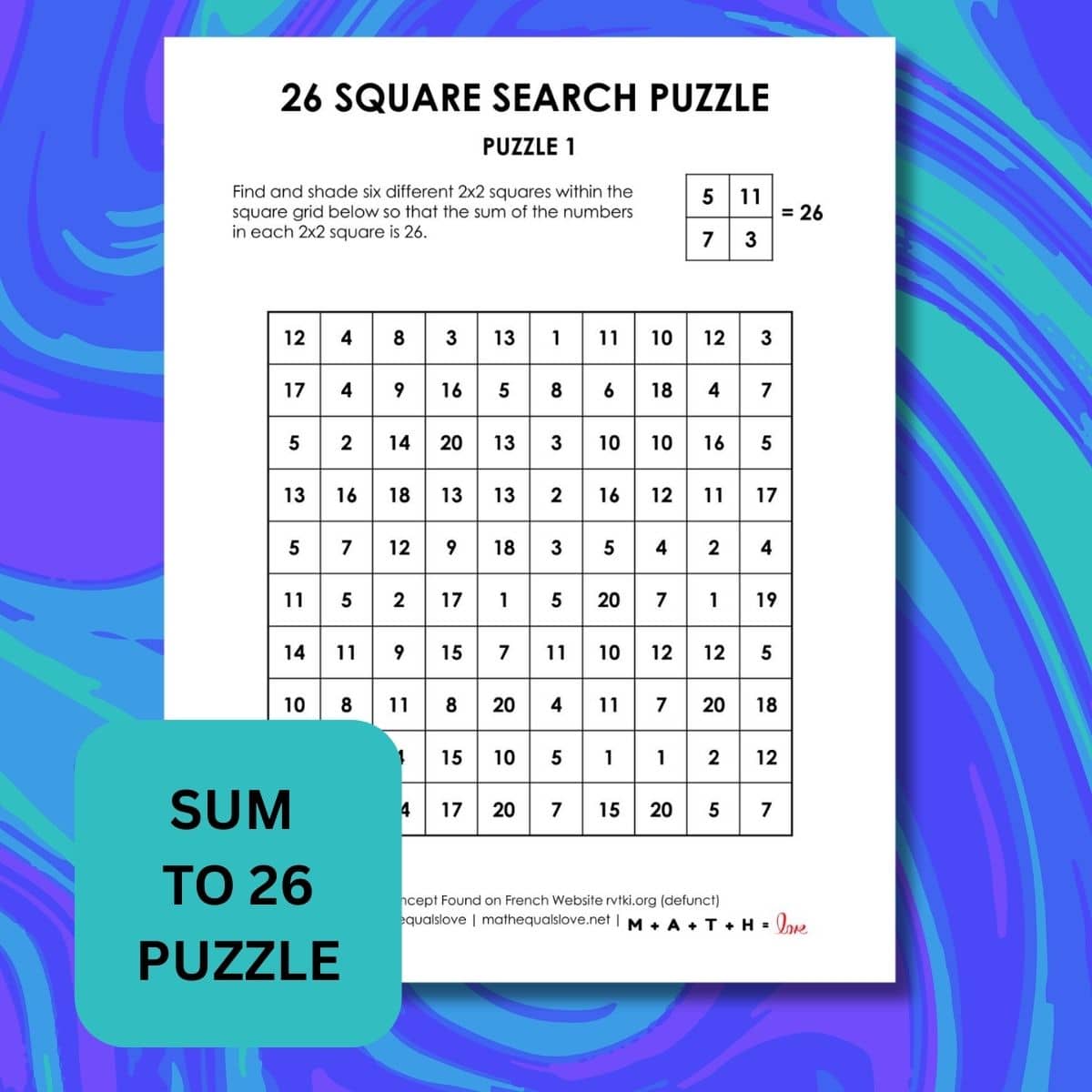 26 square search logic puzzles for new years.