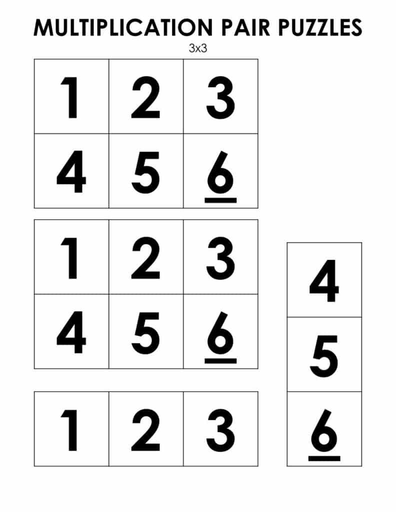 movable pieces for 3x3 multiplication pair puzzles.
