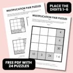 3x3 multiplication pair puzzles with numbers 1-6 (originally published as carpmaca)