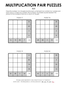 1-8 Multiplication Pair Puzzles (4x4 Grid) | Math = Love
