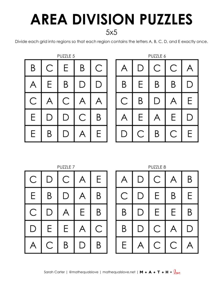 5x5 Area Division Puzzles | Math = Love