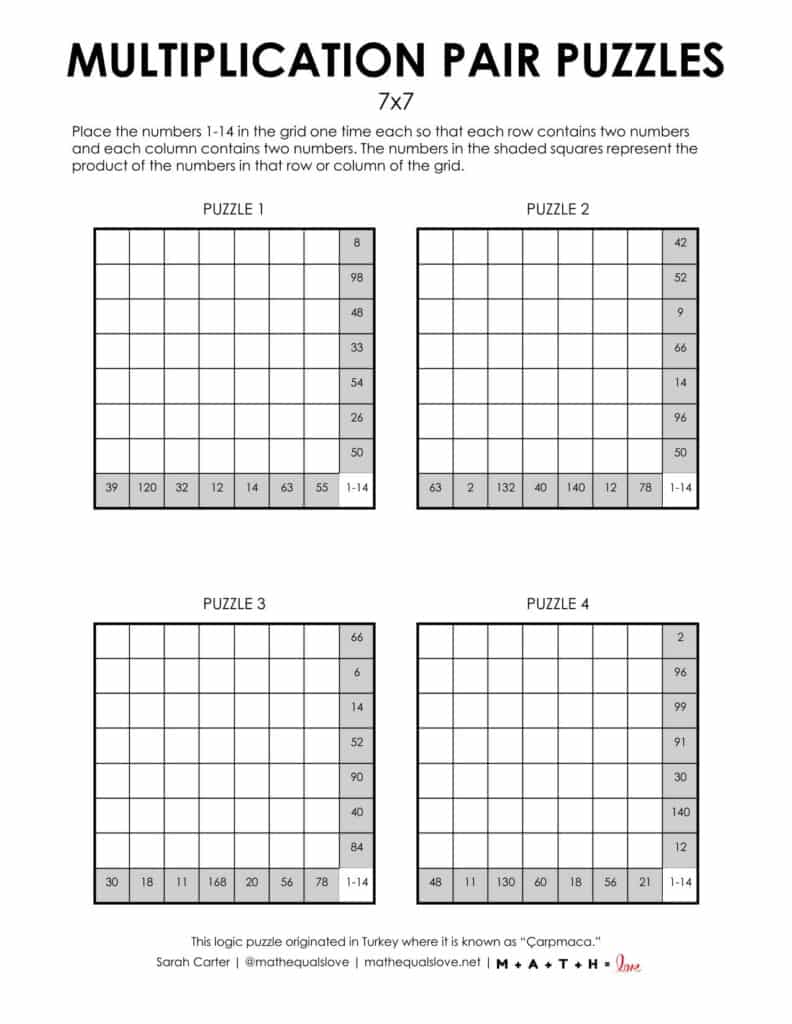 7x7 multiplication pair puzzles pdf.