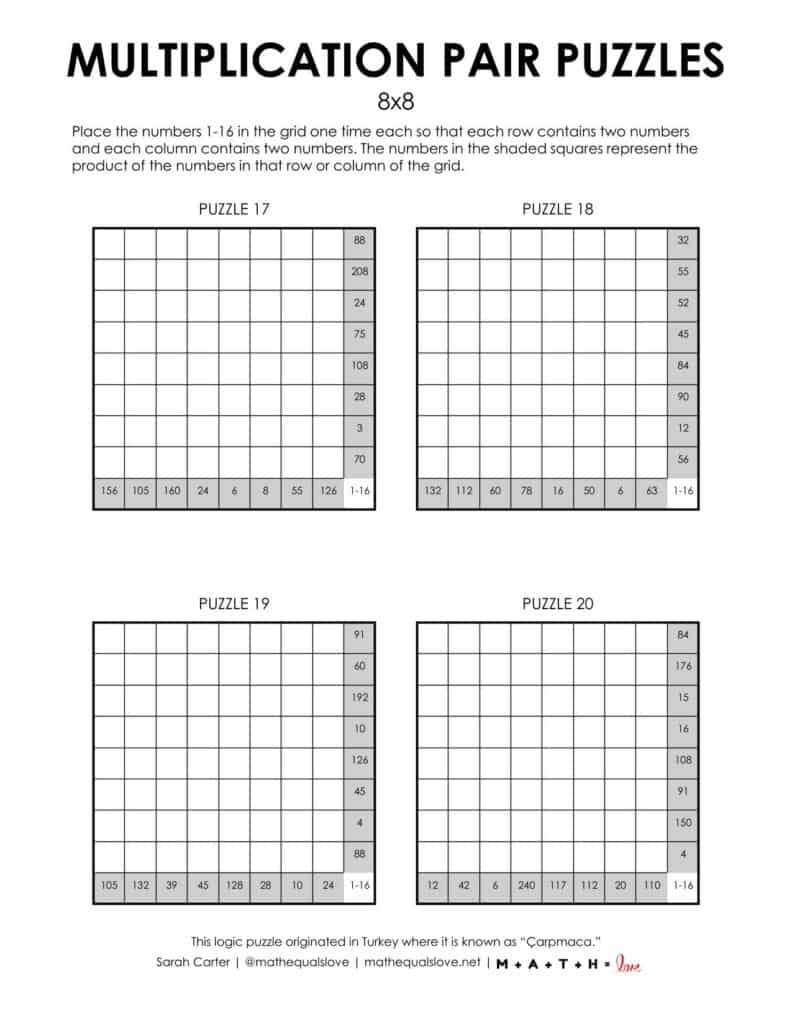 1-16 multiplication pair puzzles carpmaca.