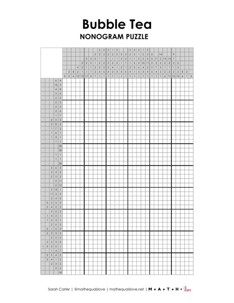 screenshot of bubble tea nonogram puzzle.