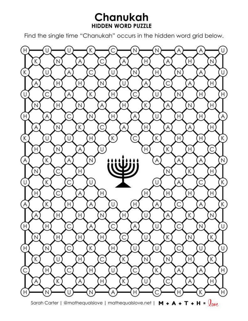 screenshot of chanukah hidden word puzzle.