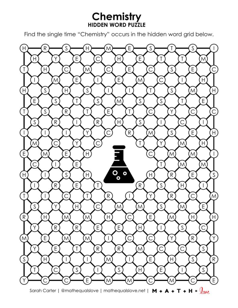 screenshot of chemistry hidden word puzzle.