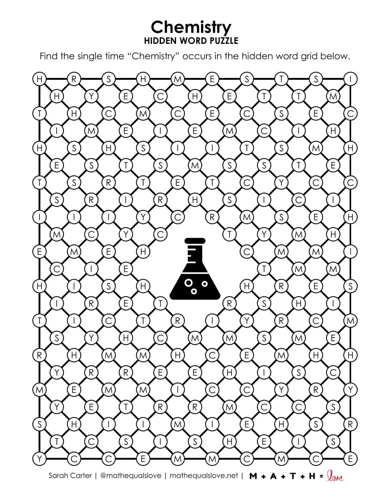 Chemistry Hidden Word Puzzle | Math = Love