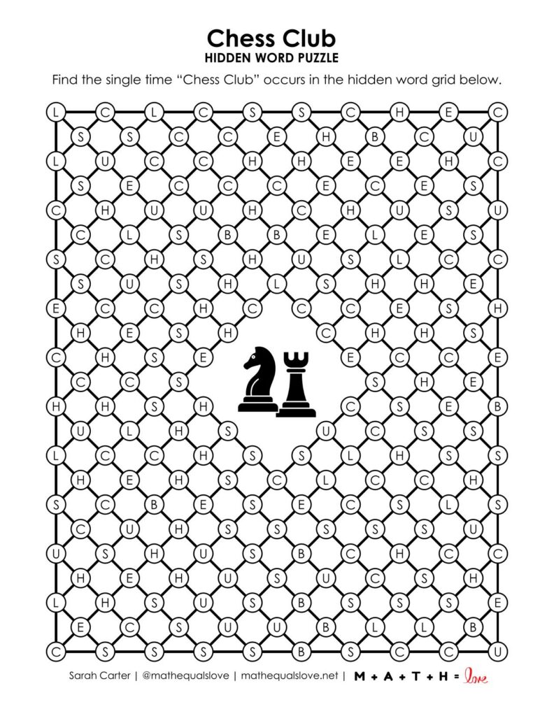 chess club hidden word puzzle screenshot.