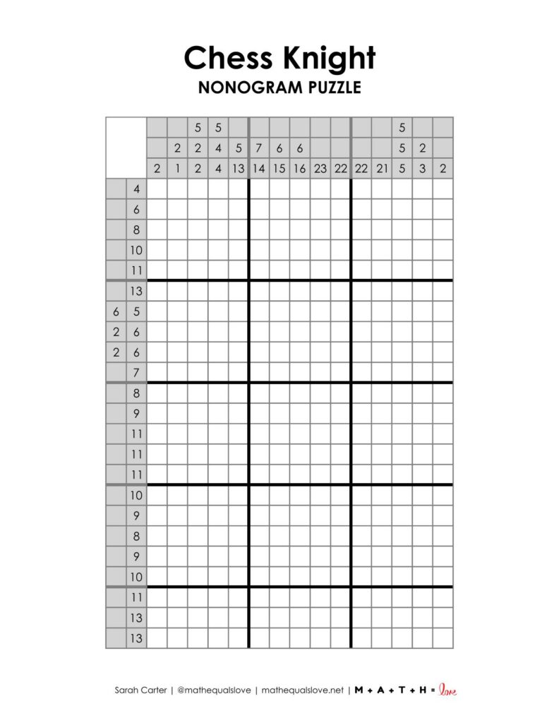 screenshot of chess knight nonogram puzzle.
