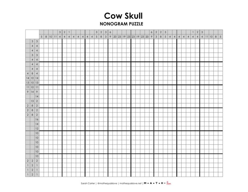 screenshot of cow skull nonogram puzzle.