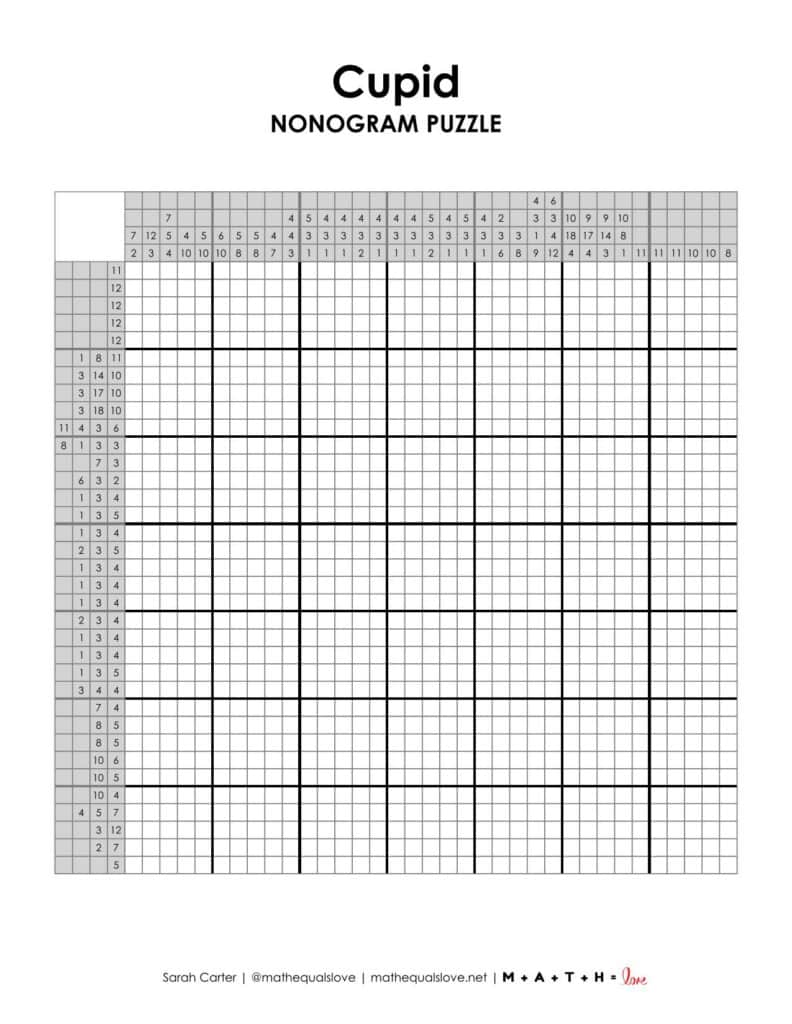screenshot of cupid nonogram puzzle for valentine's day.