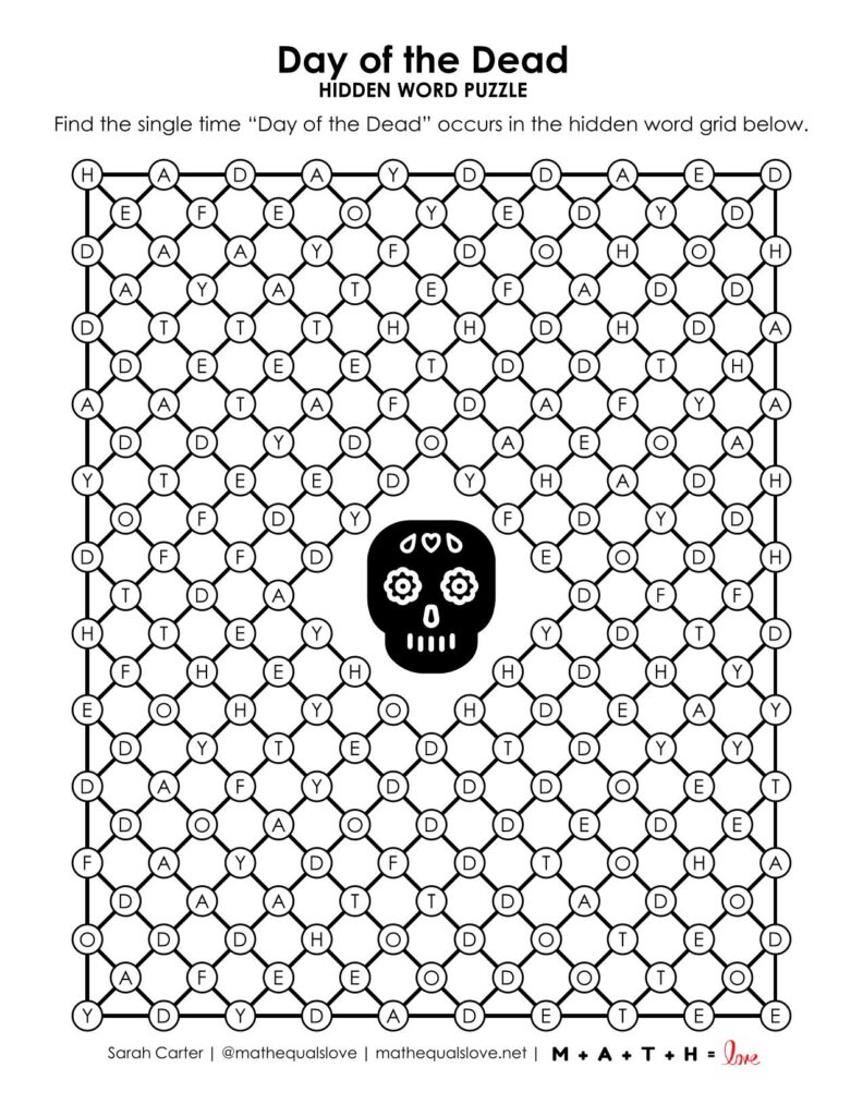 Day of the Dead Hidden Word Puzzle.