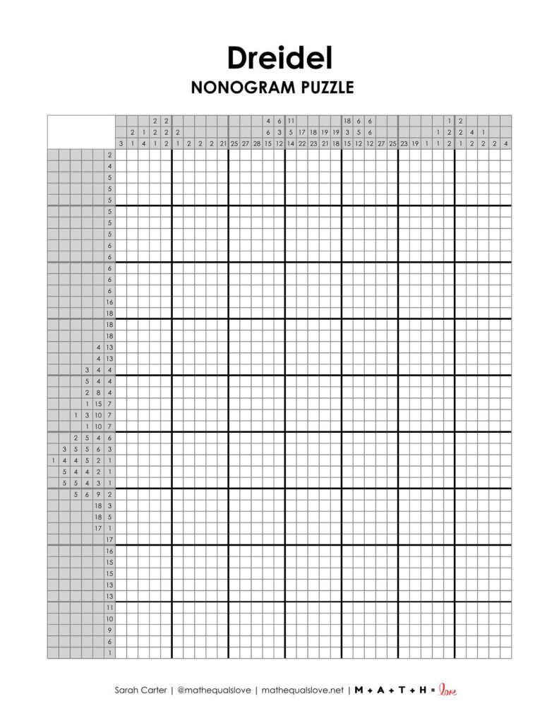 dreidel nonogram logic puzzle for hanukkah.