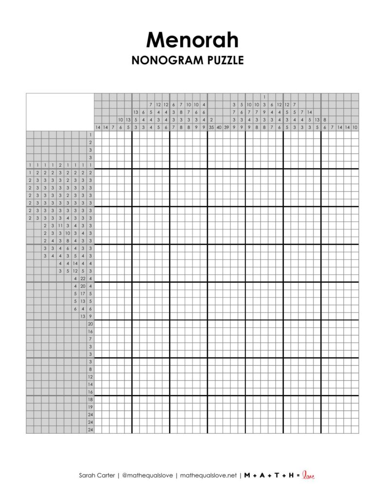 screenshot of menorah nonogram puzzle for hanukkah.