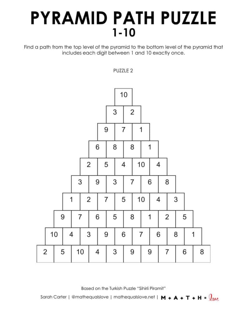 pyramid path puzzle 1-10.