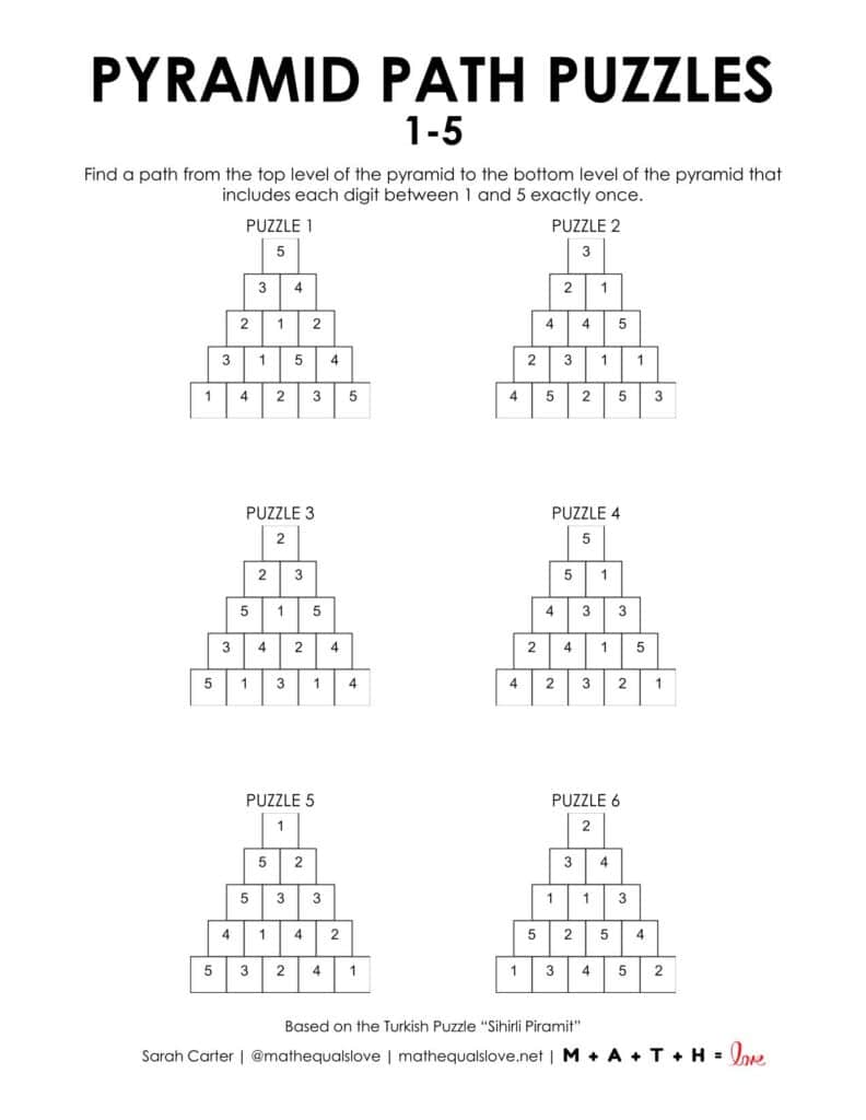 1-5 pyramid path puzzles.