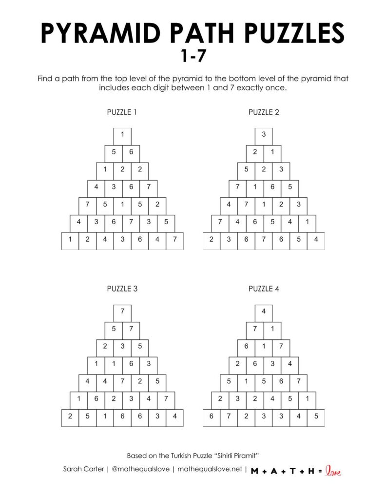 pyramid path puzzles 1-7.