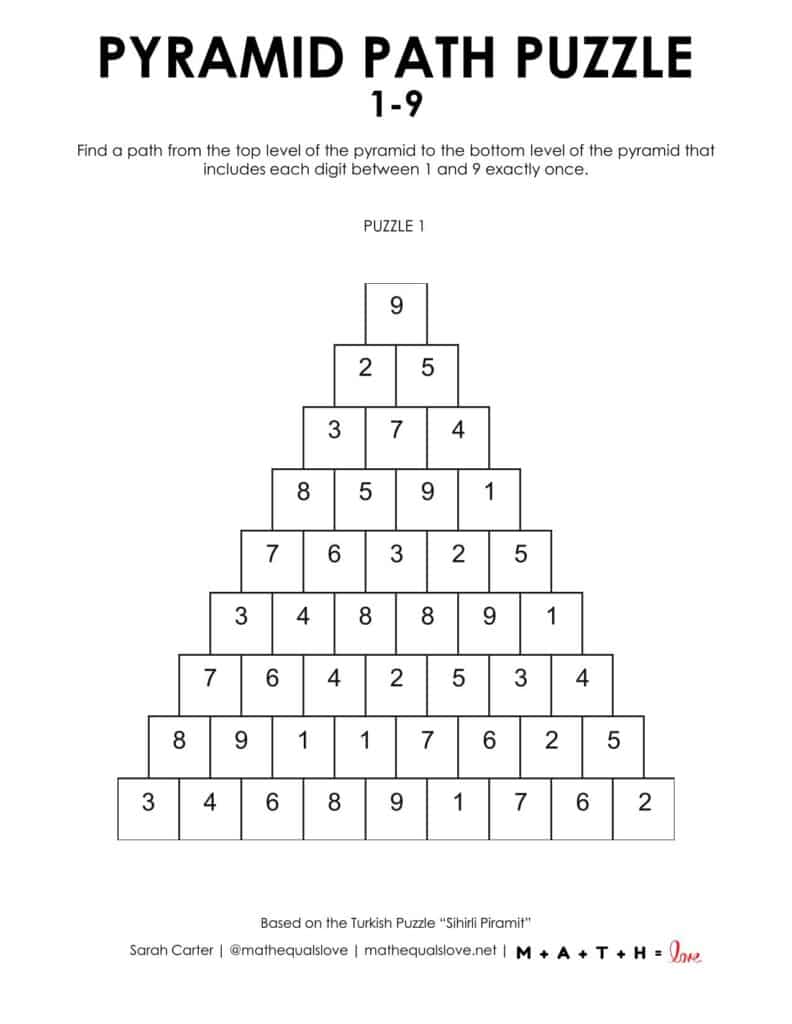 1-9 pyramid path puzzle.