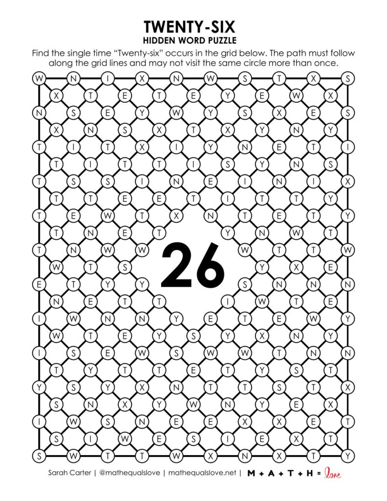 twenty six hidden word puzzle in honor of new years 2026. 