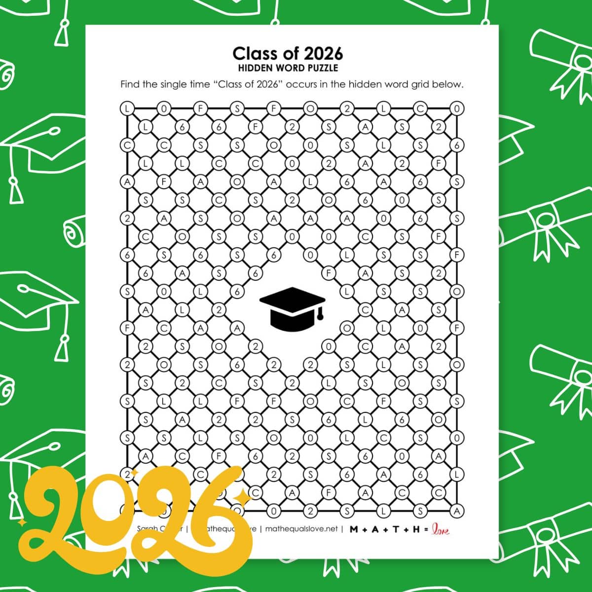 class of 2026 hidden word puzzle for graduation.