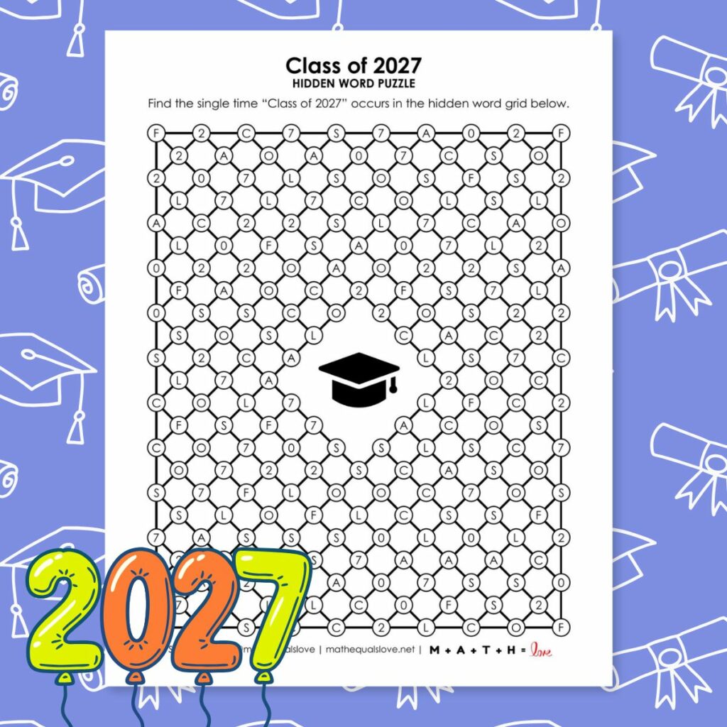 class of 2027 graduation hidden word puzzle.