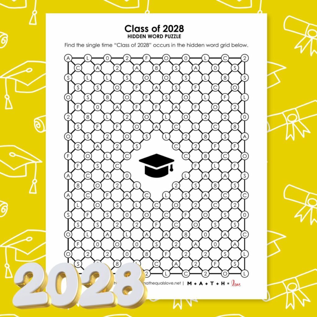 class of 2028 graduation hidden word puzzle.