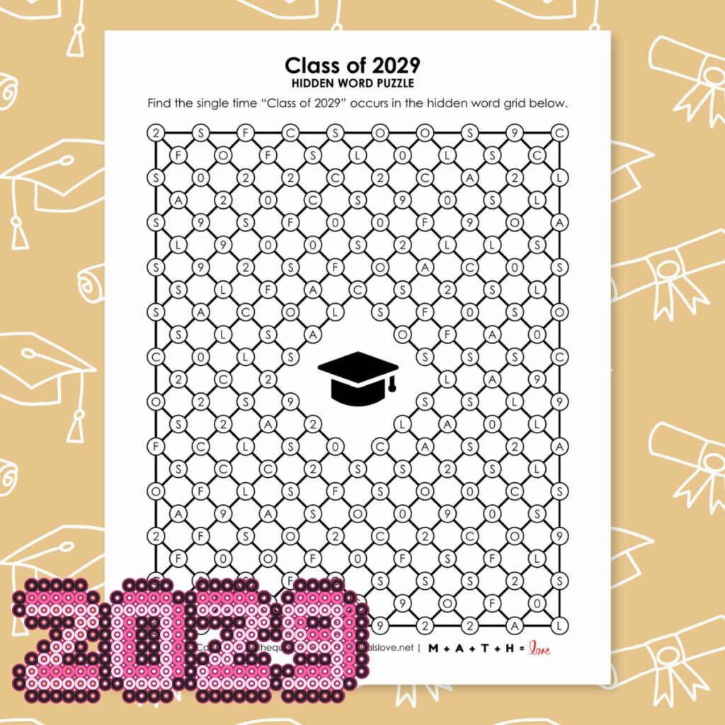 class of 2029 hidden word puzzle for graduation.