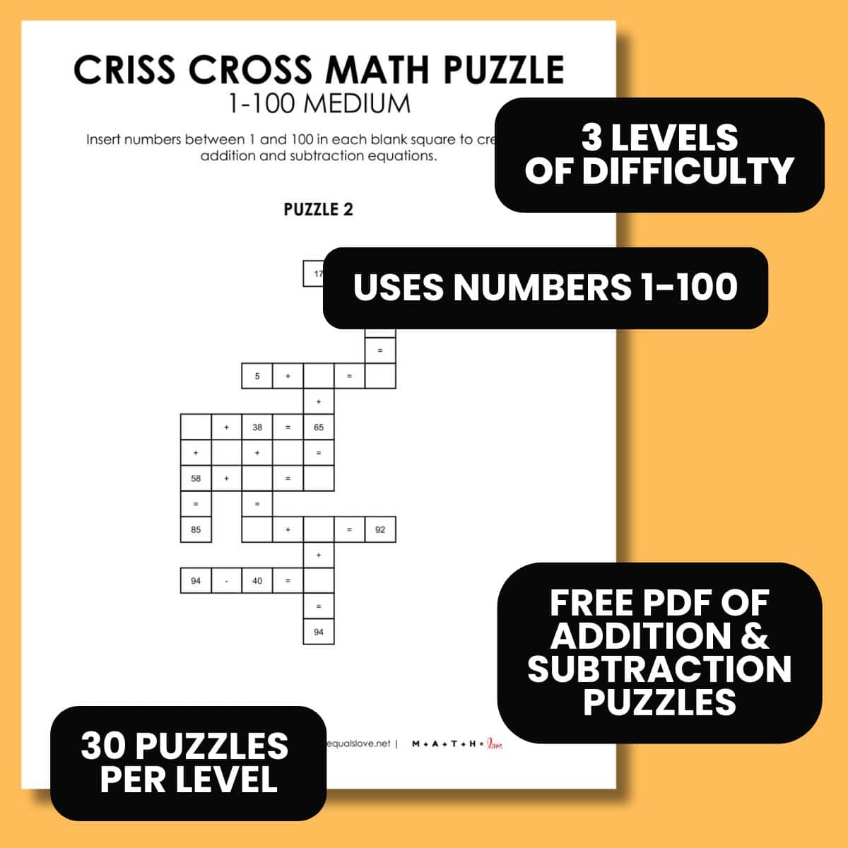 criss cross math puzzles 1-100 free printable addition and subtraction puzzles.