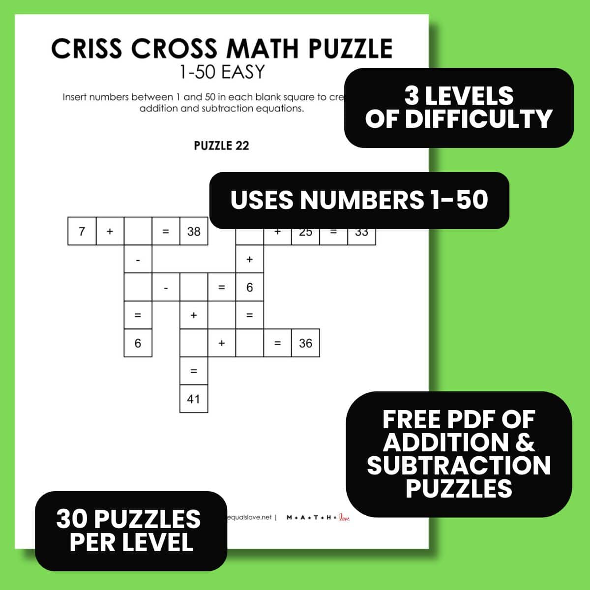 Criss Cross Math Puzzles 1-50 | Math = Love