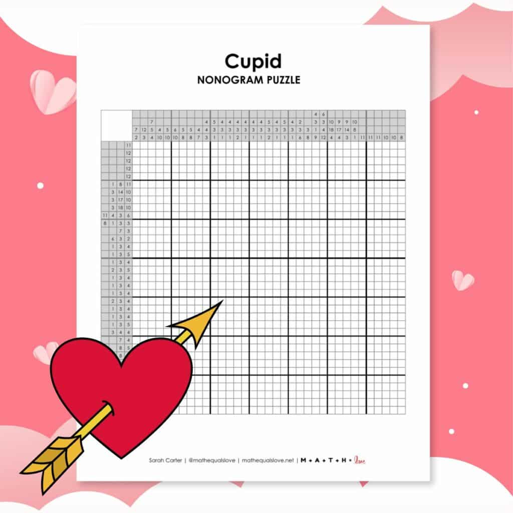 cupid nonogram puzzle for valentine's day.
