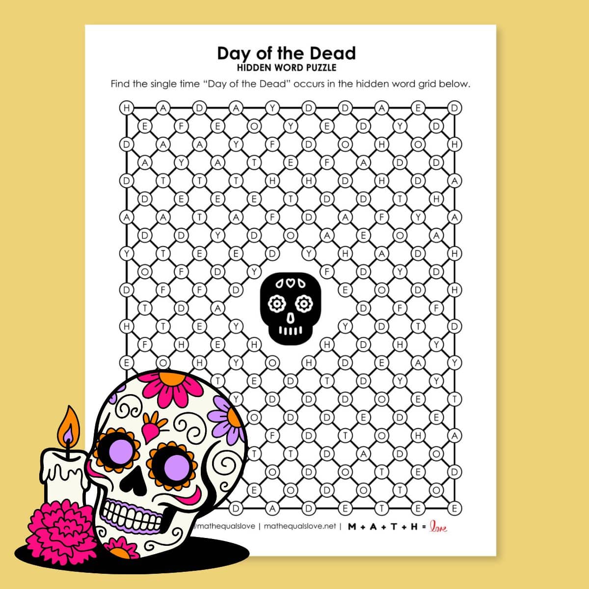 day of the dead hidden word puzzle.