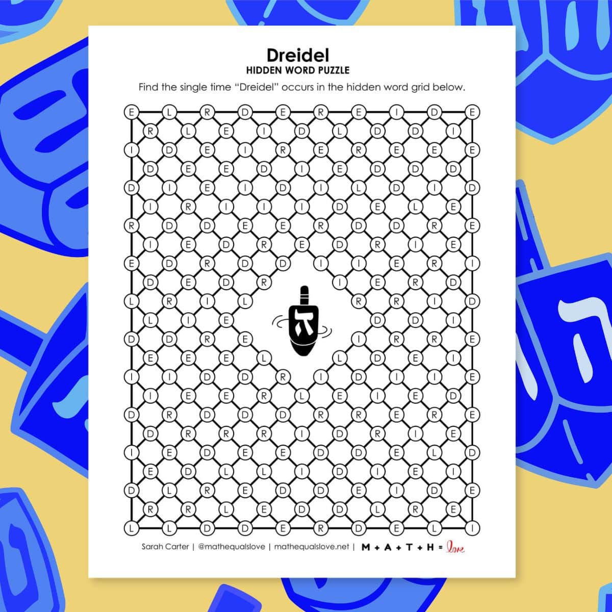 dreidel hidden word puzzle for hanukkah.