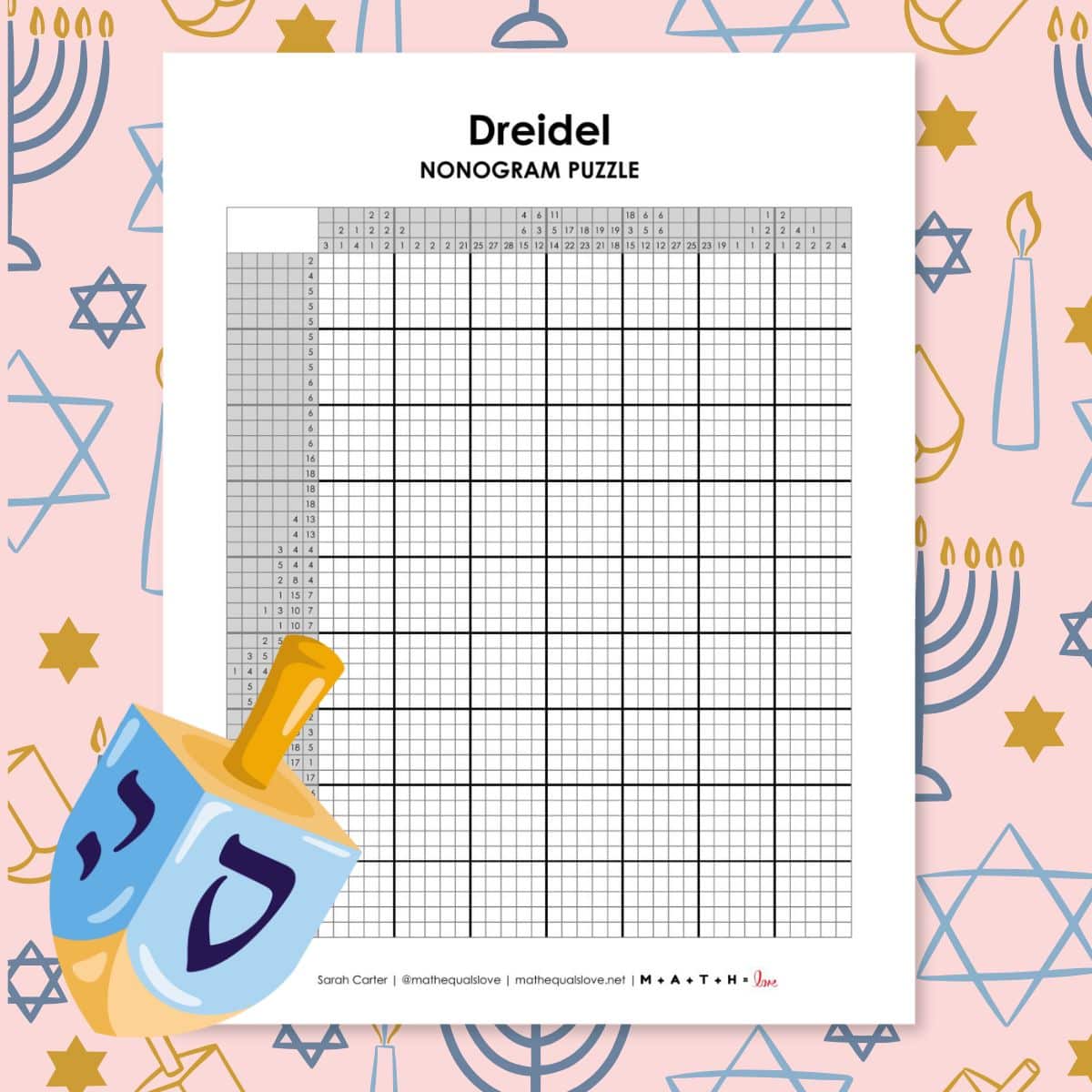 dreidel nonogram puzzle for hanukkah.