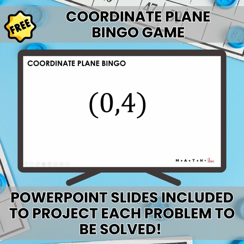 slides for coordinate plane ordered pair bingo game.