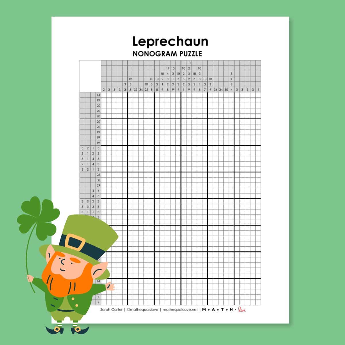 leprechaun nonogram puzzle for st patrick's day.