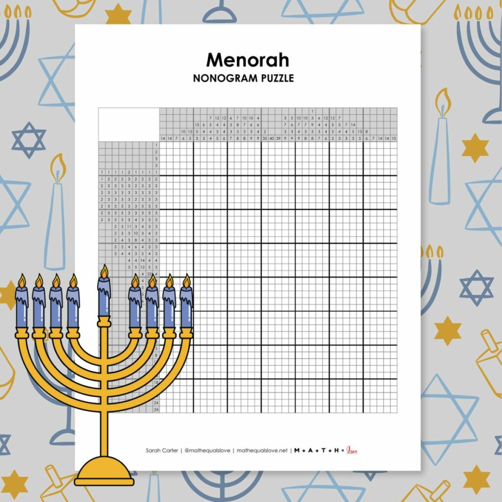 menorah nonogram puzzle for hanukkah.