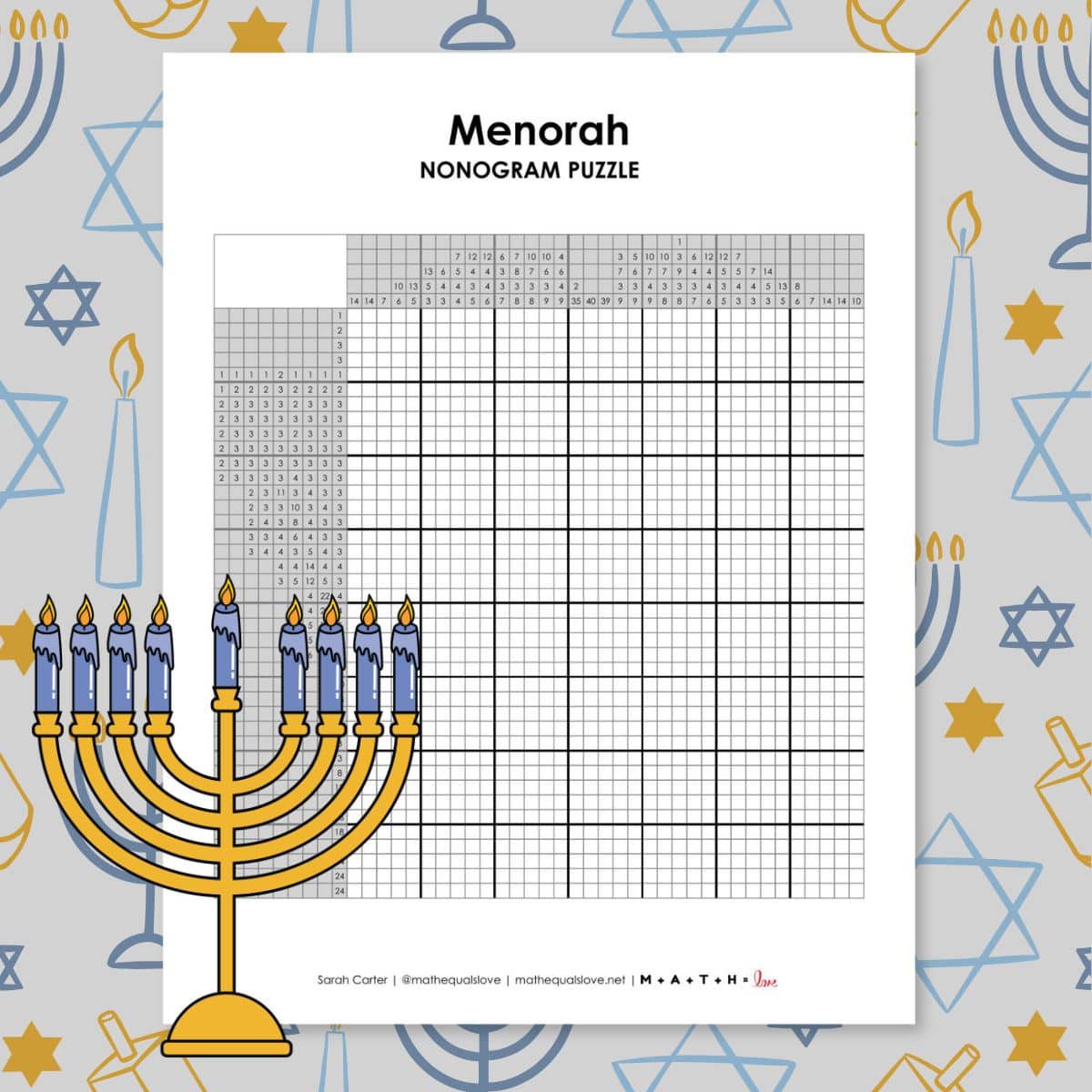 menorah nonogram puzzle for hanukkah.