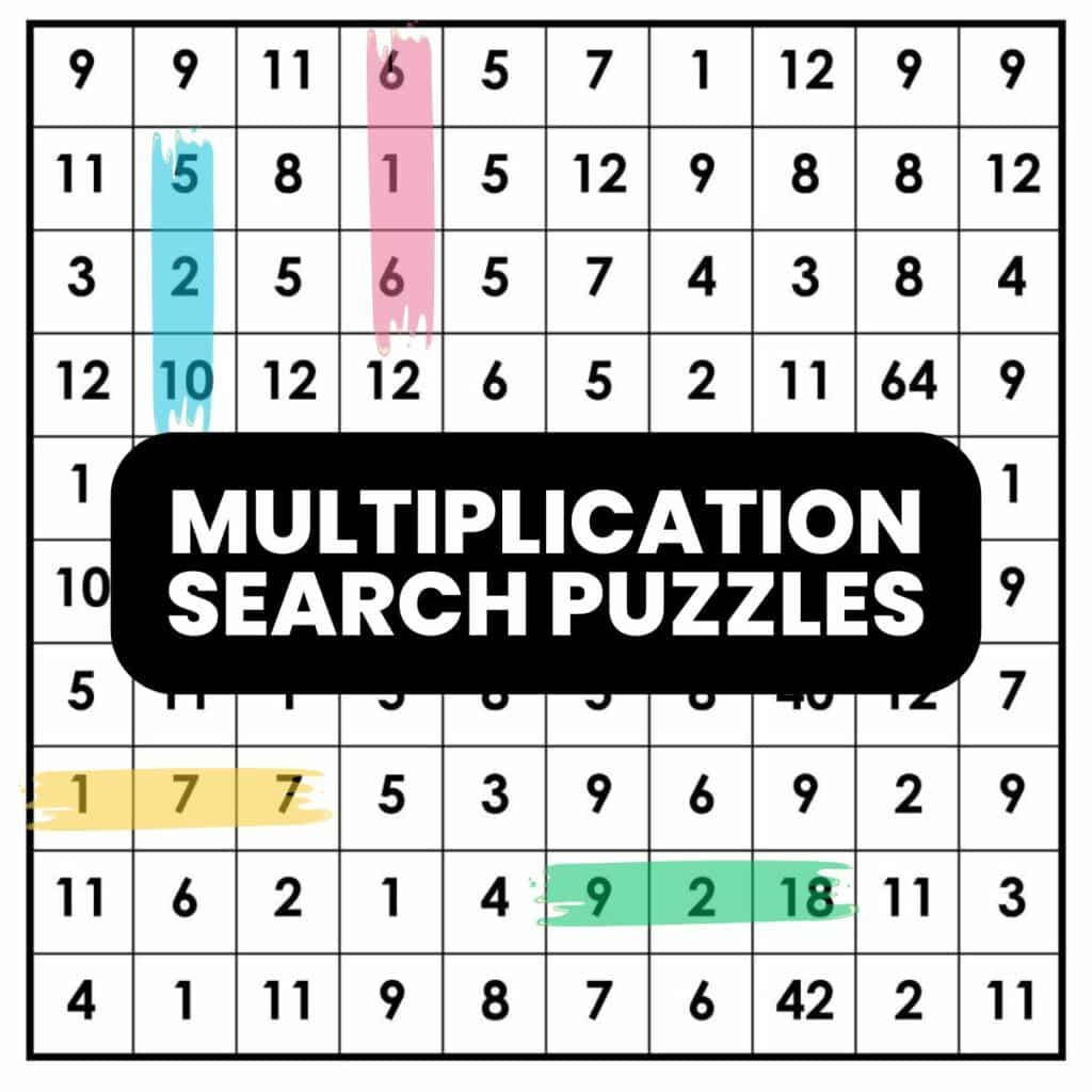 multiplication search puzzle worksheets.