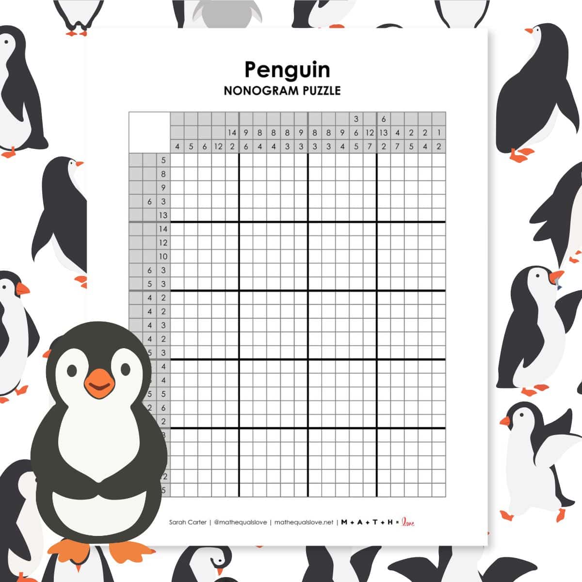 penguin nonogram puzzle free printable pdf.