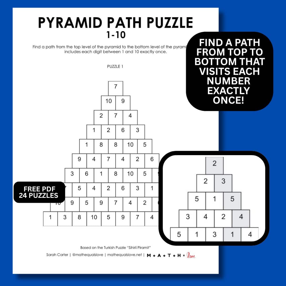 1-10 pyramid path puzzle.