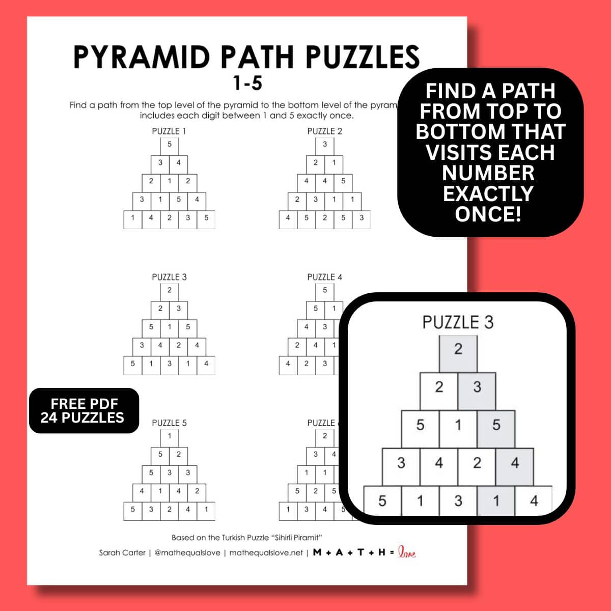 1-5 pyramid path logic puzzles.